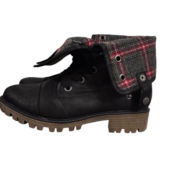 Serra Tartan Plaid & Black Chunky Boots Women's Sz 8 Grunge Indie 90s Casual - Picture 5 of 10